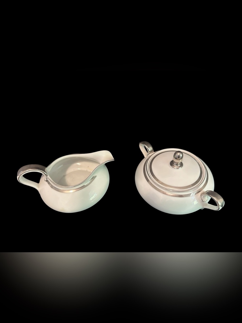 Eschenbach Baronet China Sugar bowl and creamer with silver lining